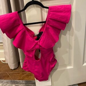 Chicwish hot pink ruffle bow one piece size small, NWT